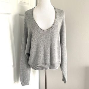 Free People Deep V Neck Grey Sweater